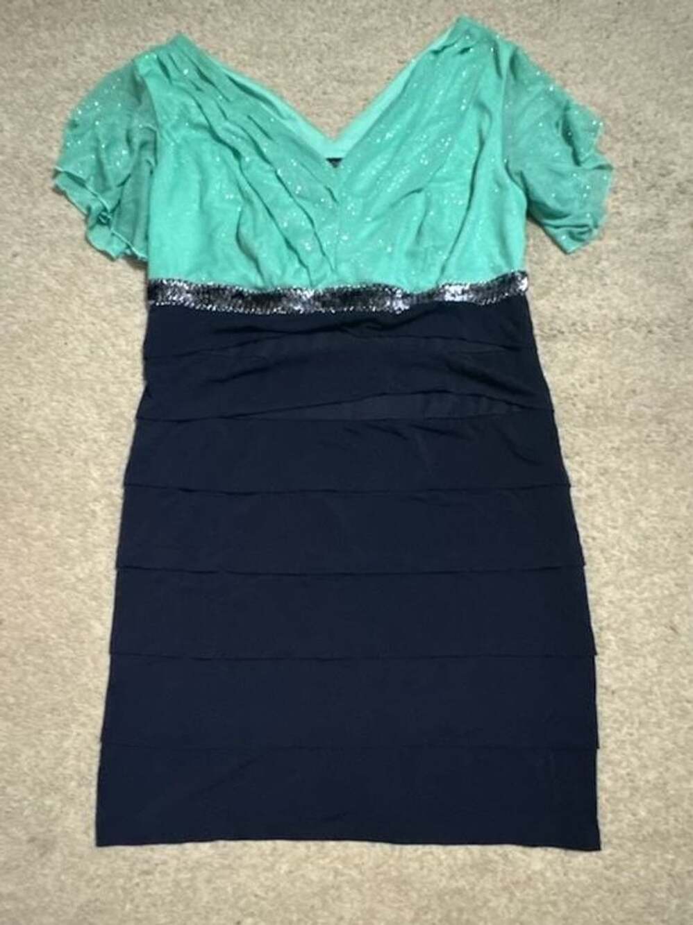 Enfocus Studio Dress Size 16W Mint Green Navy Blue Cocktail Sequin Party